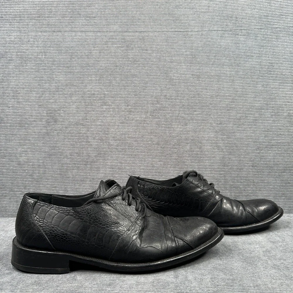 David‎ Eden Mens Black Exotic Ostrich Crocodile Embossed Leather Oxfords 10.5